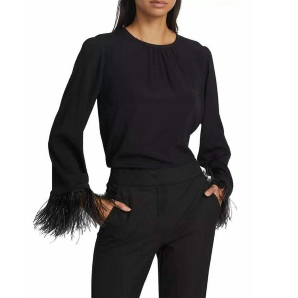 MARELLA Rivista Silk Crepe De Chine Blouse Removable Feather Cuffs NEW Size 8